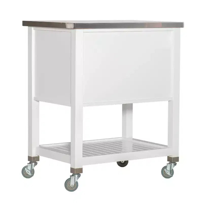 Desservante de cuisine en bois avec plateau en acier inoxydable, 2 tiroirs et étagère ouverte