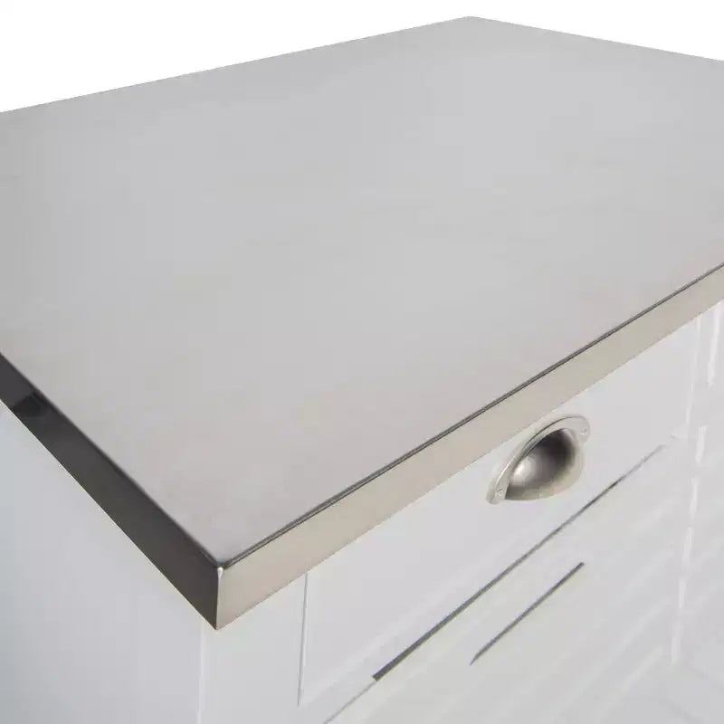 Desservante de cuisine en bois avec plateau en acier inoxydable, 2 tiroirs et étagère ouverte