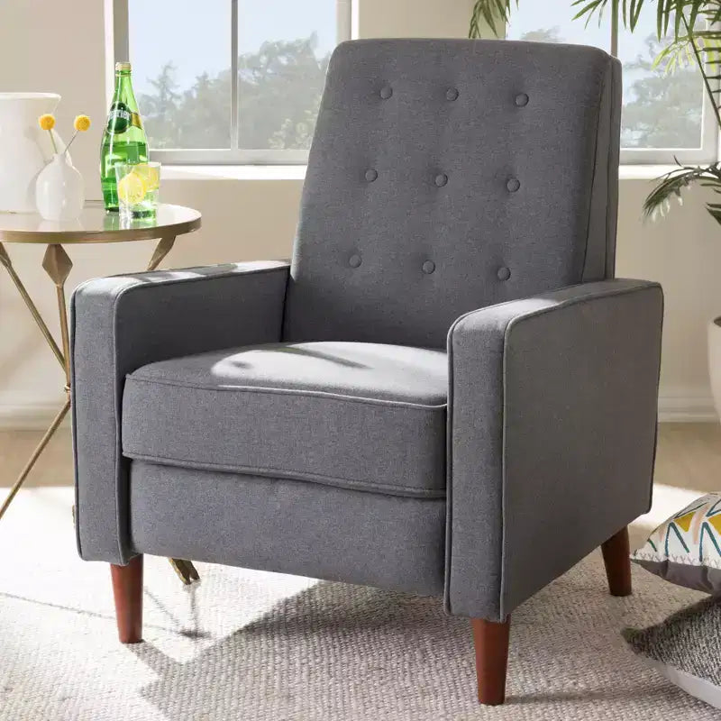 Fauteuil de salon en tissu Mid-Century Modern avec capitonnage et pieds en noyer