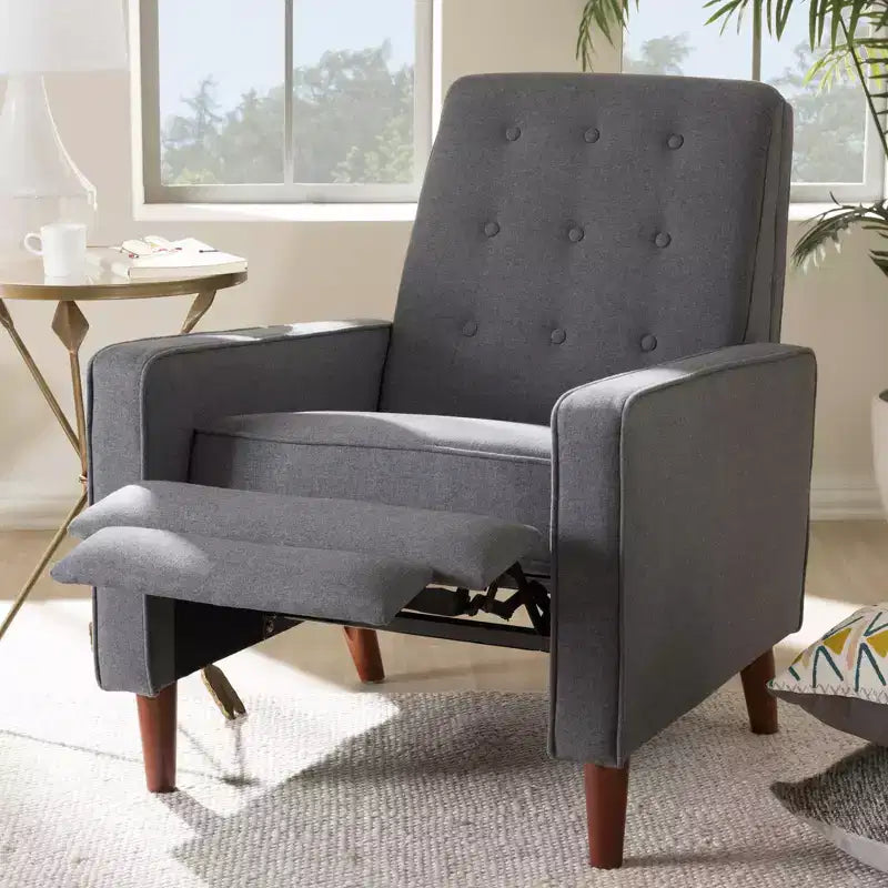 Fauteuil de salon en tissu Mid-Century Modern avec capitonnage et pieds en noyer