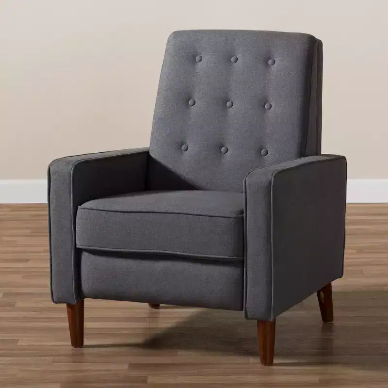 Fauteuil de salon en tissu Mid-Century Modern avec capitonnage et pieds en noyer