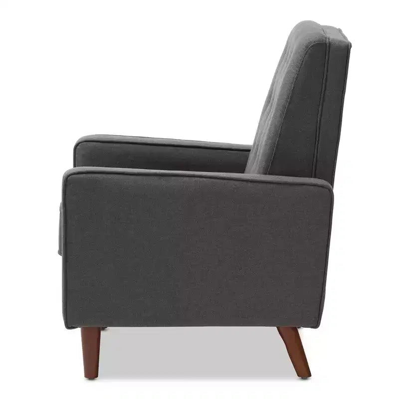 Fauteuil de salon en tissu Mid-Century Modern avec capitonnage et pieds en noyer