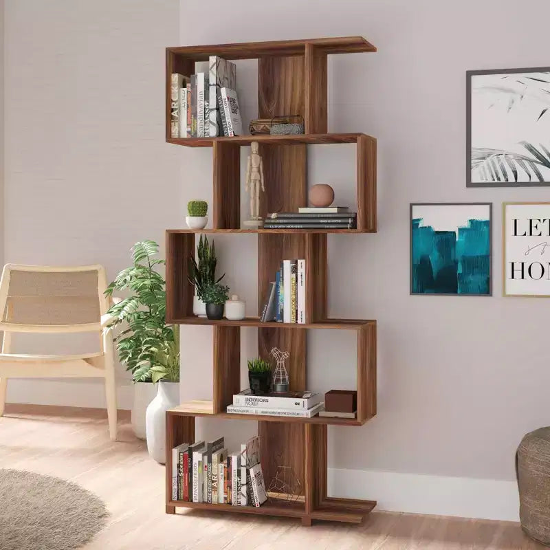 Bibliothèque en Z avec 5 étagères et 10 compartiments