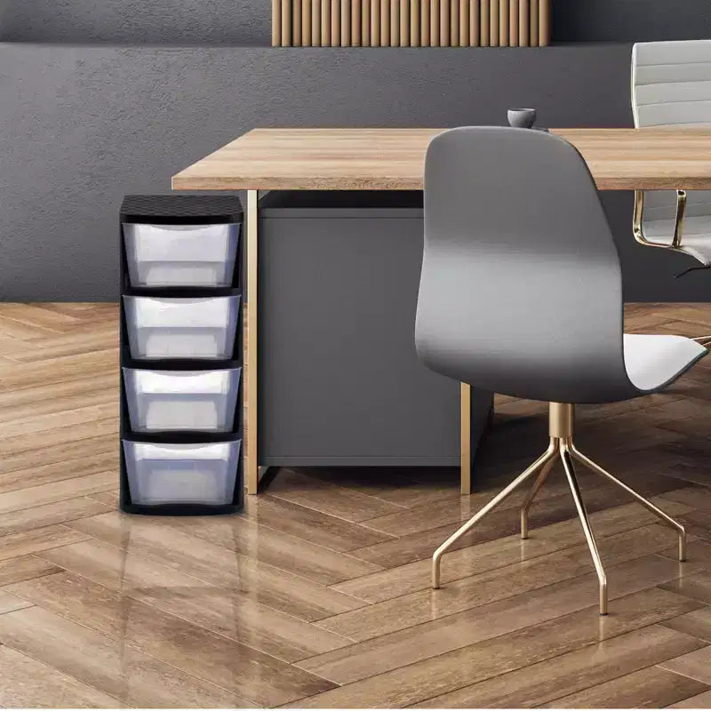 Tour de rangement en plastique transparent à 4 tiroirs avec cadre noir