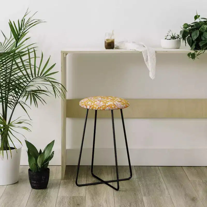 Tabouret de bar rond hauteur comptoir Wildflowers avec cadre en acier