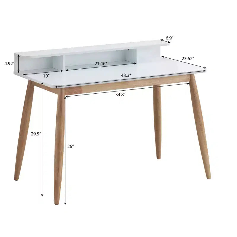 Bureau d'écriture blanc Mid-Century Modern avec huche et pieds coniques