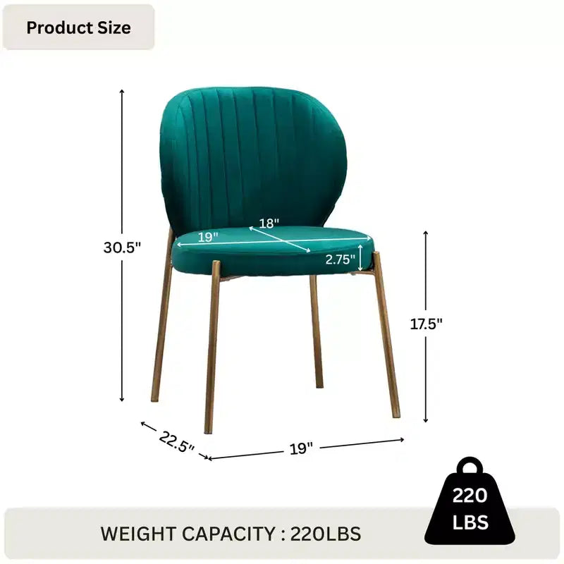 Chaise de salle à manger contemporaine en velours vert avec piétement en métal doré